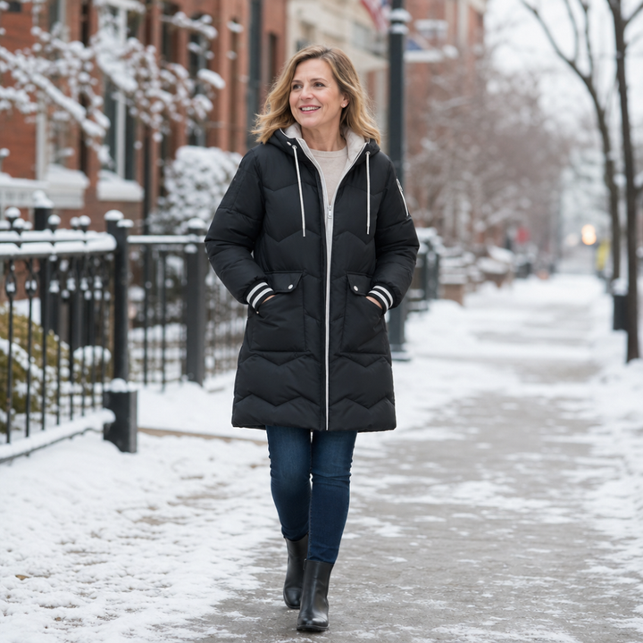 Cozyelle – Hooded Mid-Length Puffer Coat