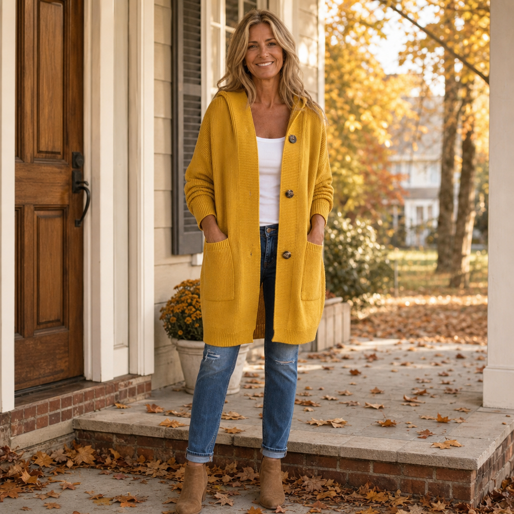 Coziva – Hooded Button-Front Knit Cardigan