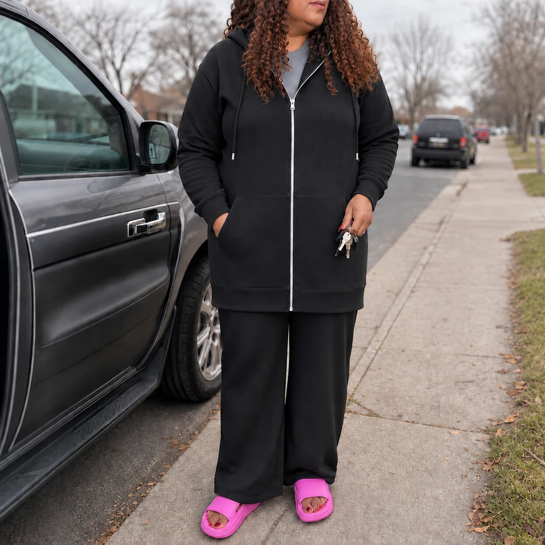 Cozyline – Knee-Length Fleece-Lined Zip-Up Hoodie