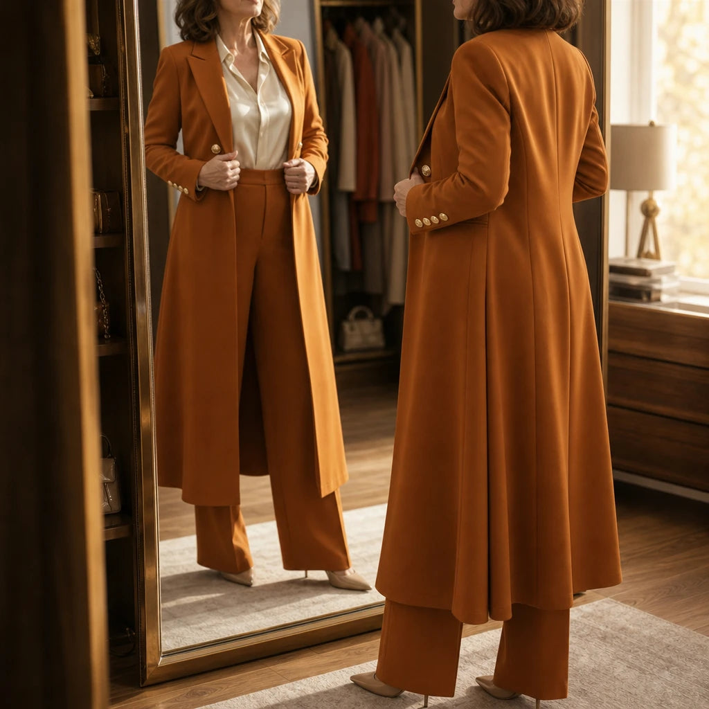 Elowen – Double-Breasted Longline Coat And Trouser Suit