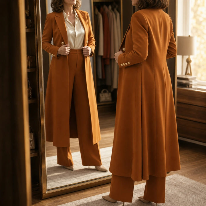 Elowen – Double-Breasted Longline Coat And Trouser Suit