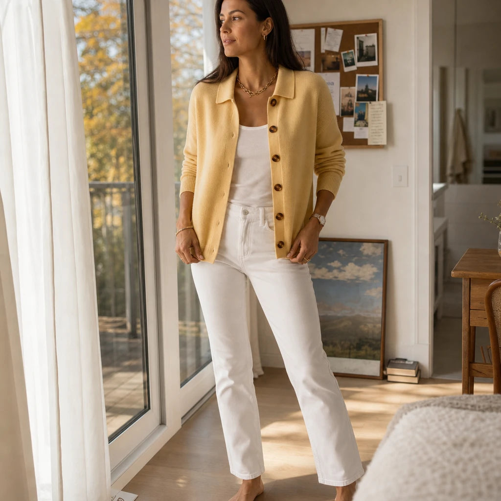 Wearbella – Contrast-Button Turn-Back Collar Knit Cardigan