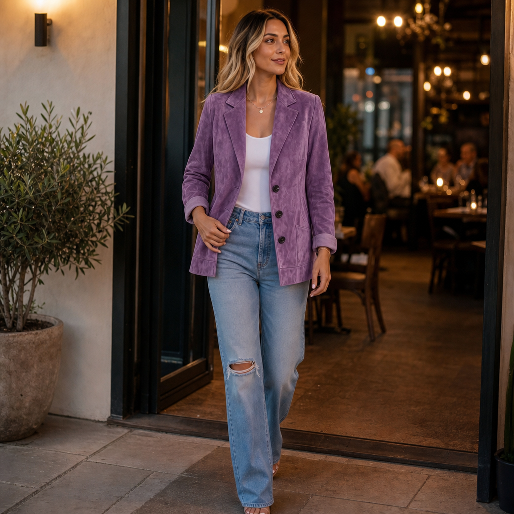 Suedelle – Faux Suede Notch Collar Blazer