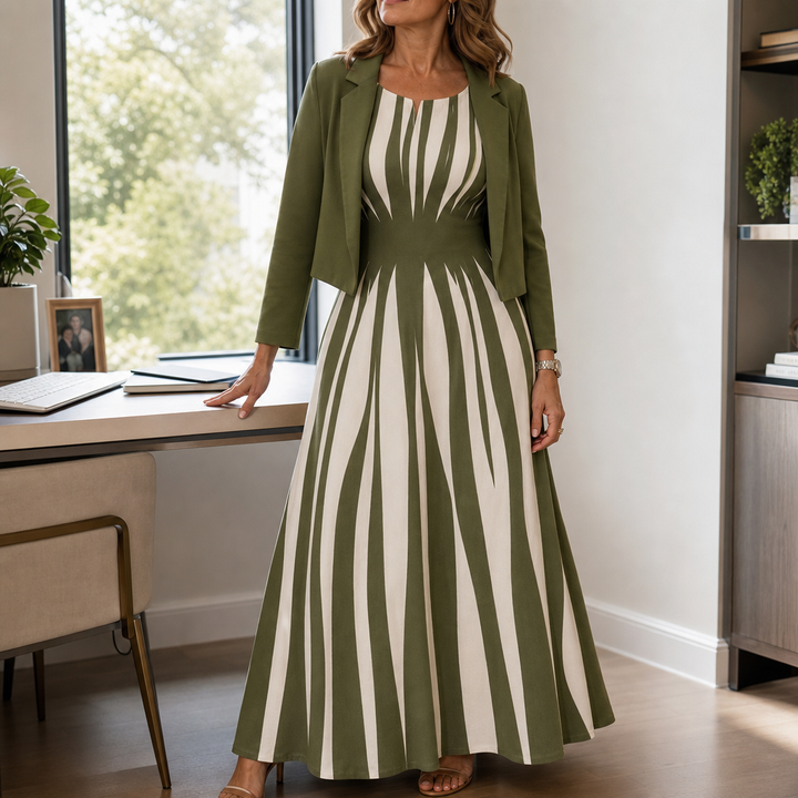 Linea Grace – Geometric Print Jacket And Maxi Dress Set