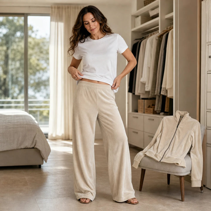 Veloura – Velvet Zip-Front Top And Wide-Leg Pants Set