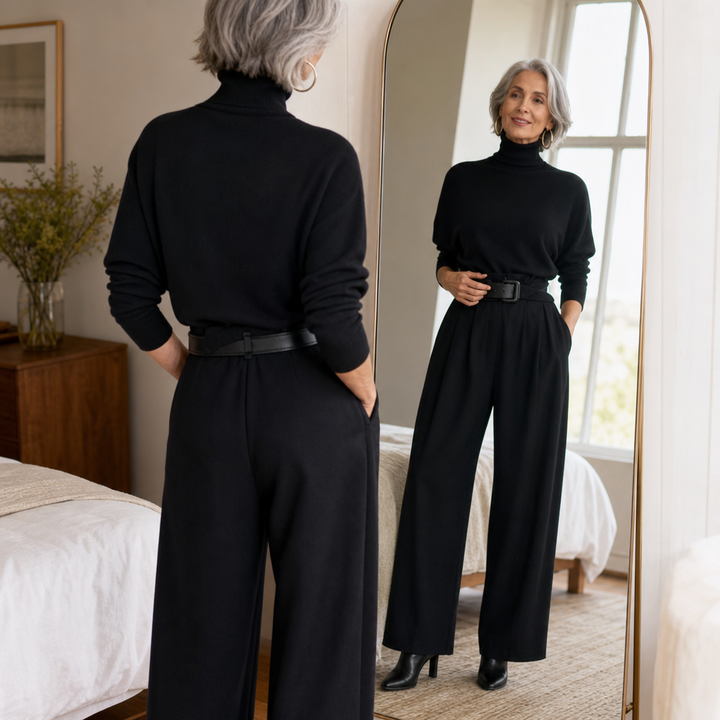 Poisevera – Belted High-Waist Turtleneck And Trouser Set