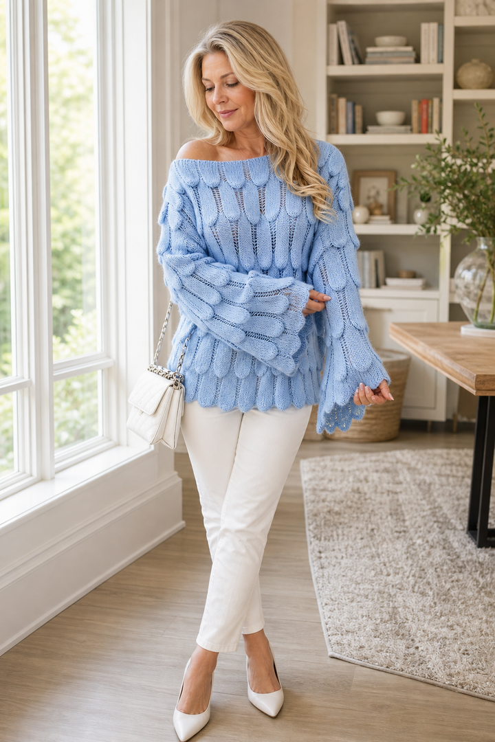 Wearbella – Hollow-Out Leaf-Knit Oversized Sweater