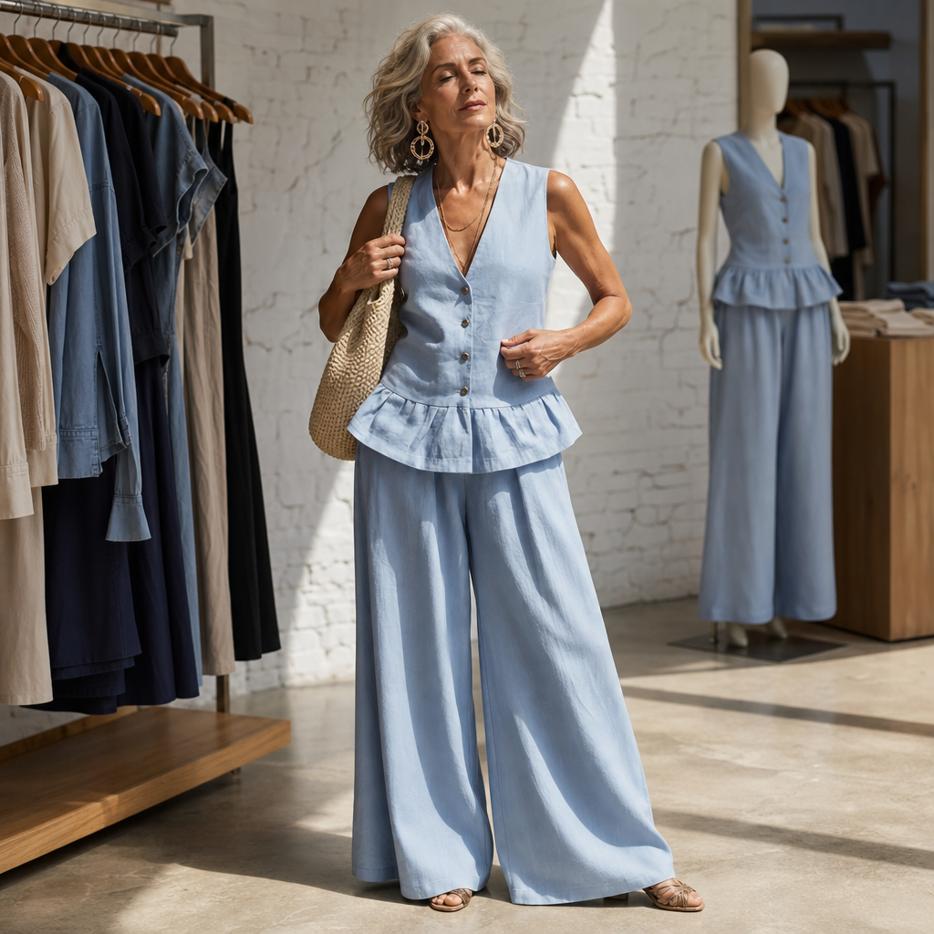 Wearbella – Peplum Vest And Wide-Leg Palazzo Pants Set