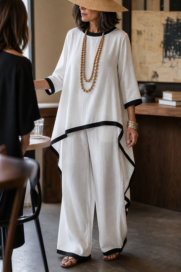 Wearbella – Asymmetric Hem Tunic And Wide-Leg Pants Set