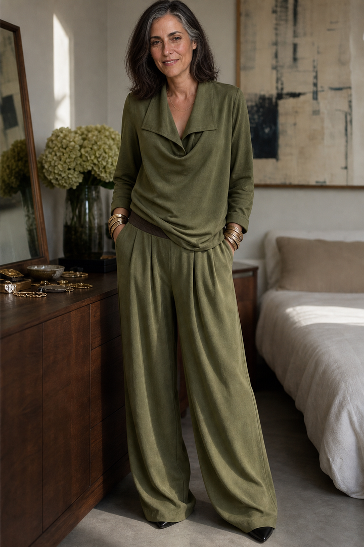 Wearbella – Ribbed Knit Draped Top. And Pants Set