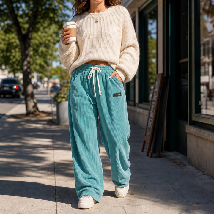 Cordelia – Wide-Leg Corduroy Drawstring Pants