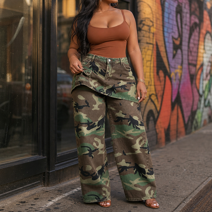 Camo Muse – Retro Camouflage Wide-Leg Jeans