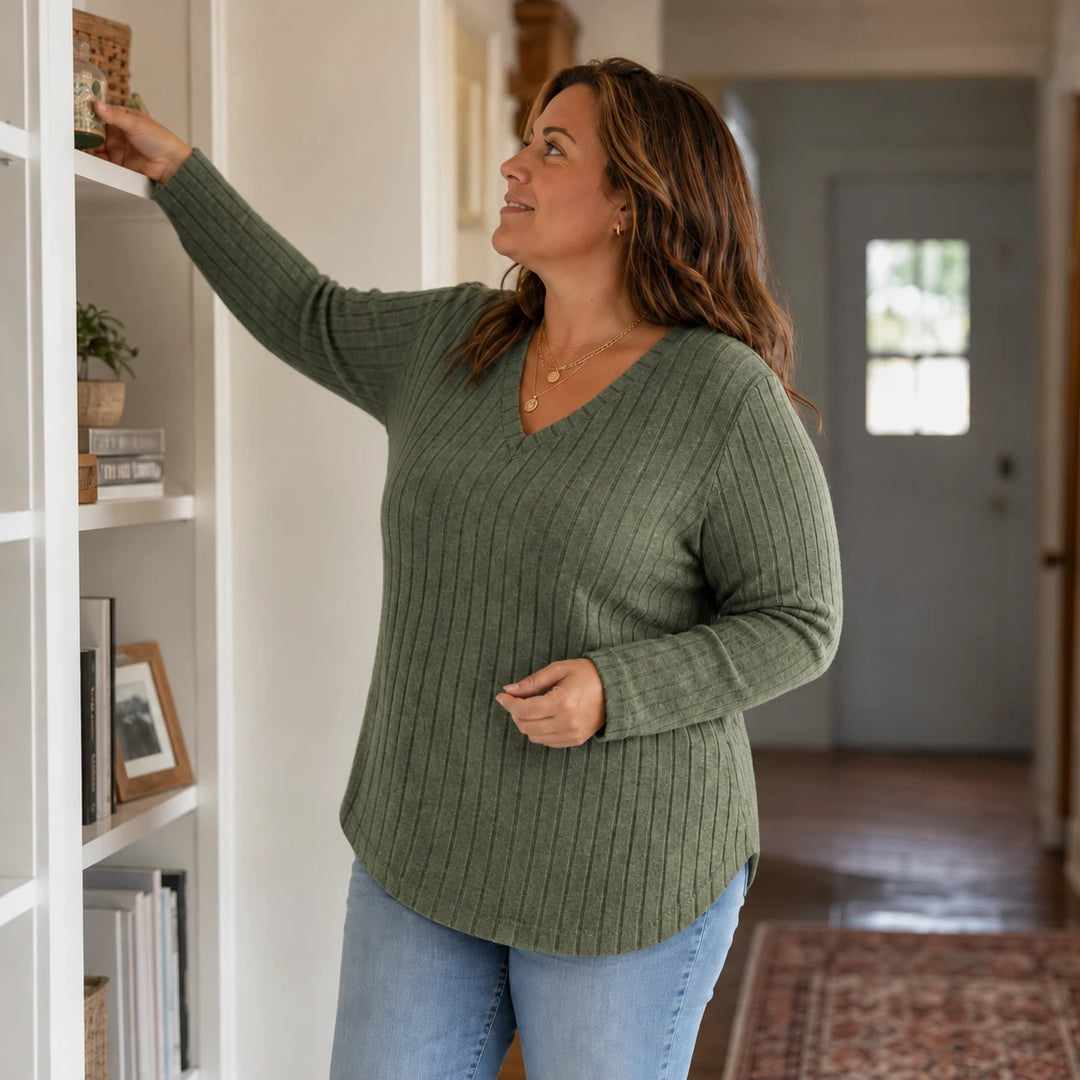 Ribelle – Ribbed Brushed-Knit Deep V-Neck Top