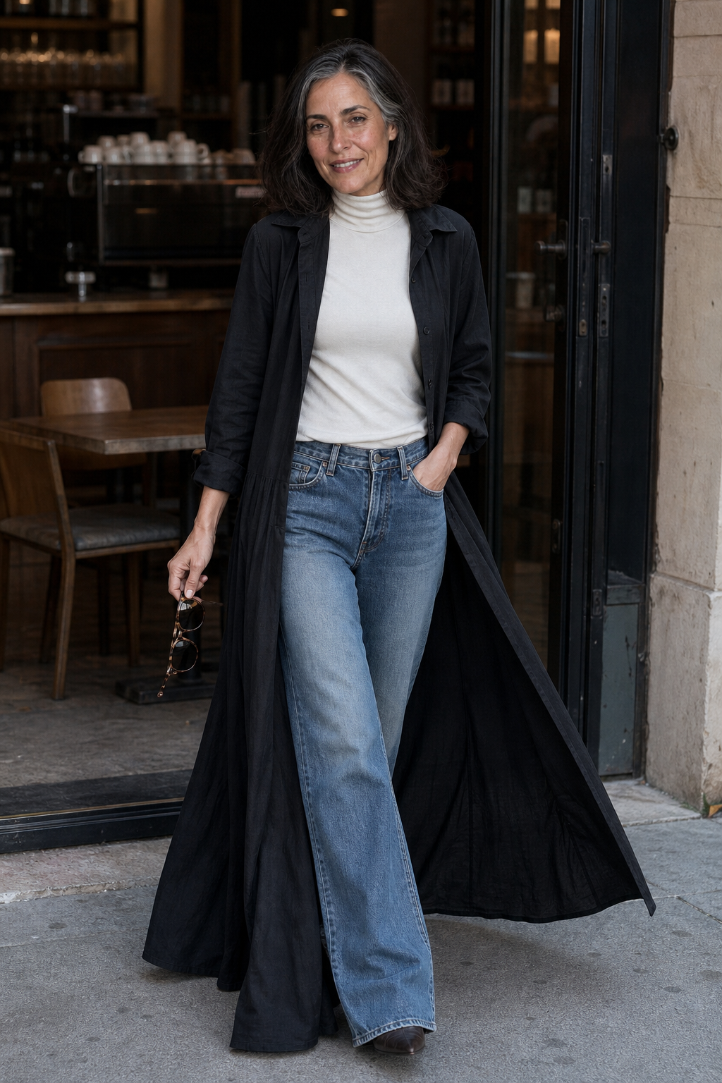 Belveil – Belted Collared Long-Sleeve Maxi Shirt Dress