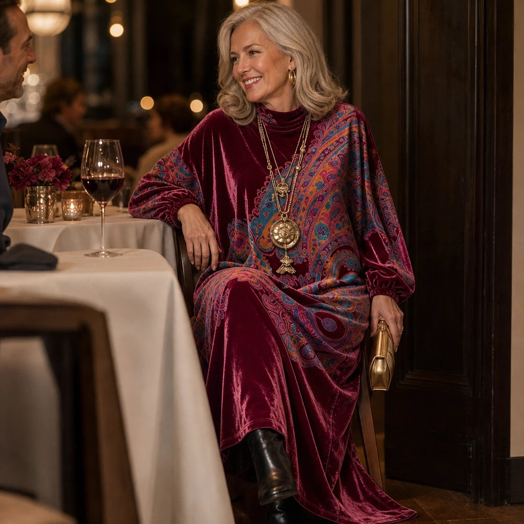 Overa – Paisley Velvet-Look Maxi Dress
