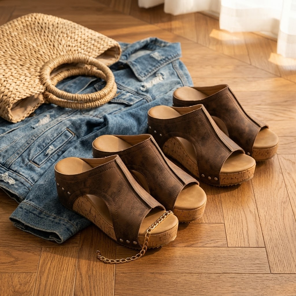 Lumera – Studded Cork Wedge Sandals