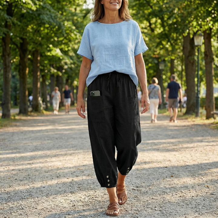 Breezlin™ – Lightweight Summer Capris with Button Hem