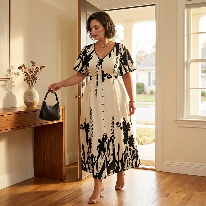Floressa – Women's Botanical Flutter Sleeve Midi Dress