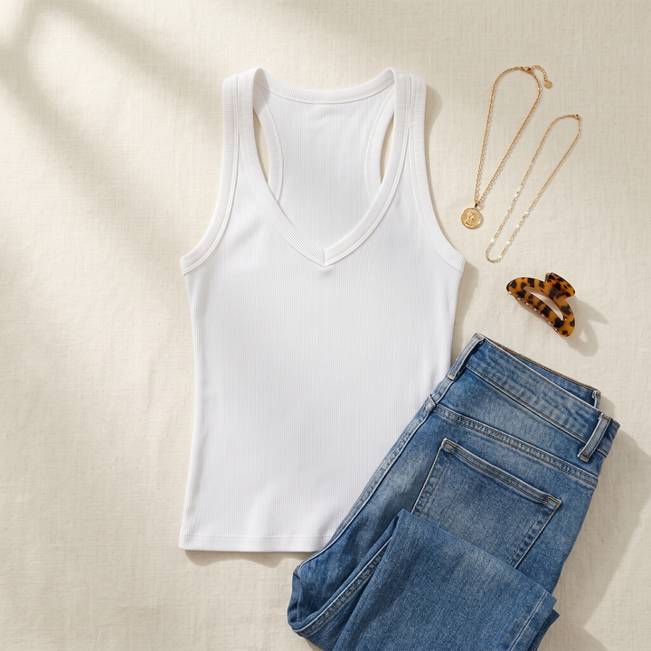 Lunella – Women's Ribbed V-Neck Tank with Built-In Bra