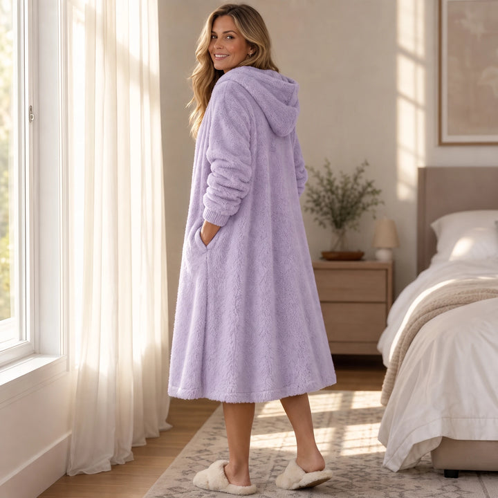 HearthHaven – Plush Hooded Maxi Lounge Dress