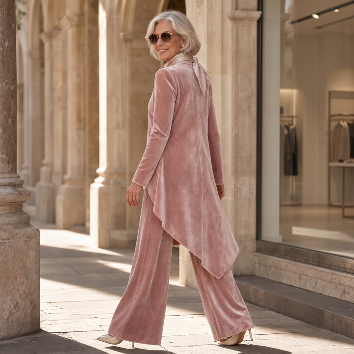 Draperie – Asymmetric Drape Velvet Top And Trouser Set