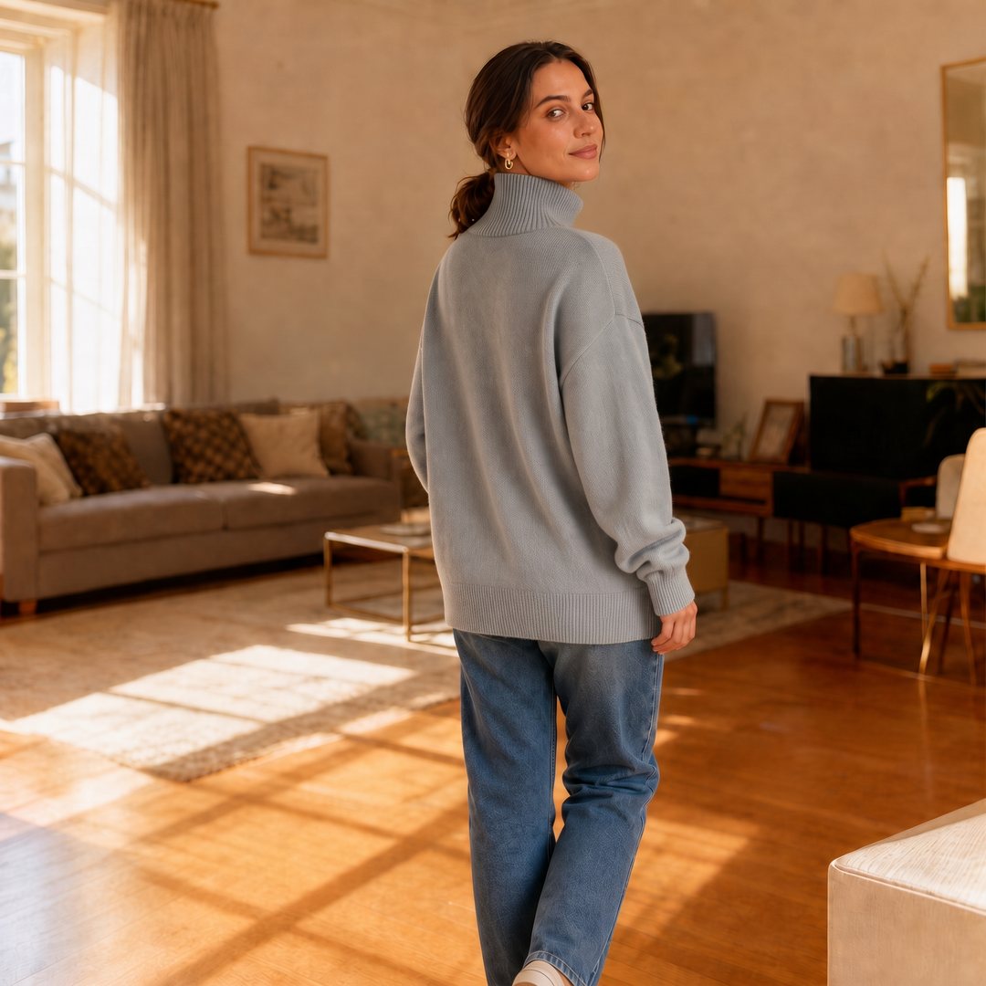 Marlowe – Oversized Gold Button Mock-Neck Sweater