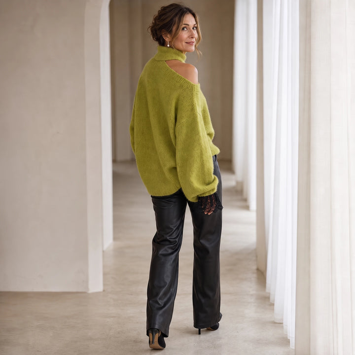 Wearbella – Bow Lace Patchwork Cold-Shoulder Sweater