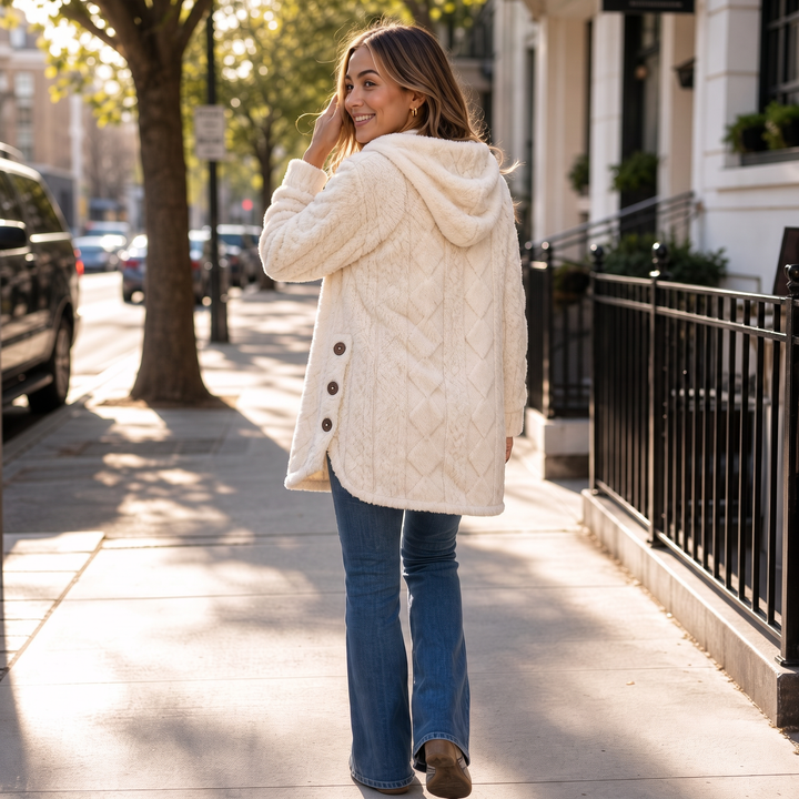 Hearth & Hood – Textured Hooded Button-Front Cardigan