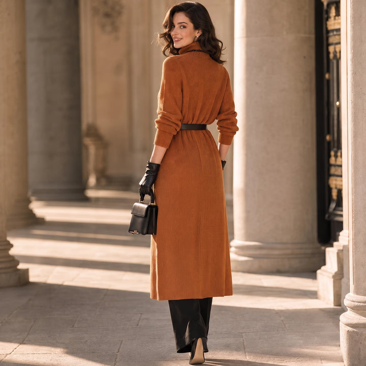 Linevera – Pit-Stripe Ribbed Asymmetric Turtleneck Top