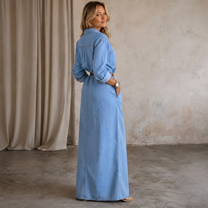 Mila – Denim Maxi Shirt Dress