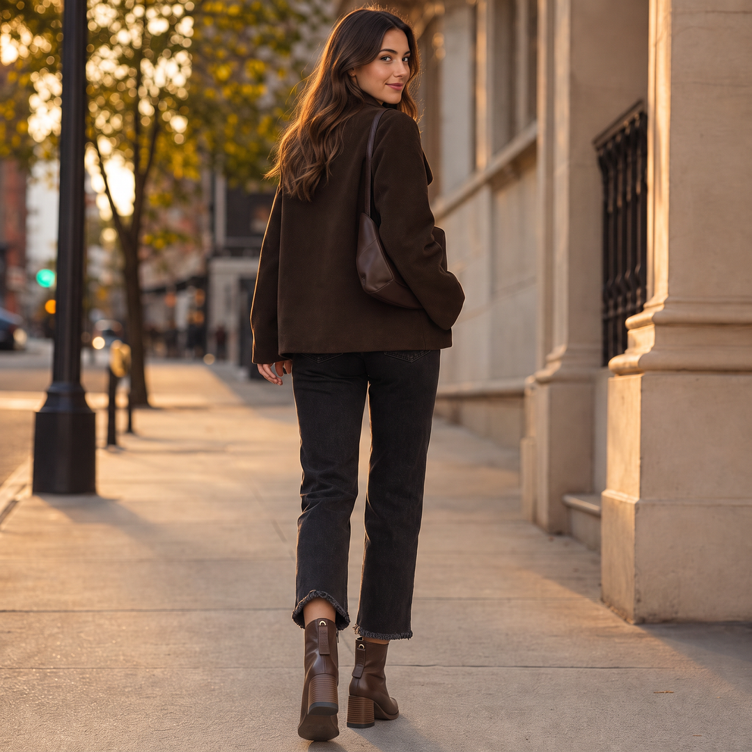 Norielle – Brown PU Leather Sculpted Heel Ankle Boots