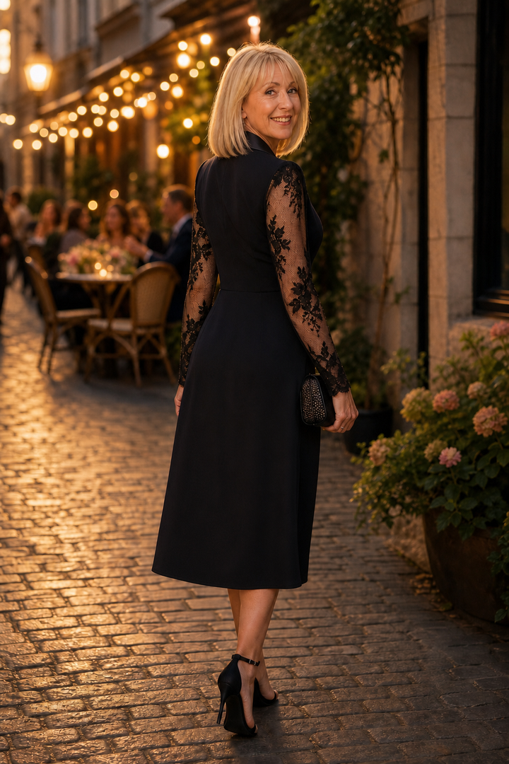 Draperra – Lace-Sleeve Wrap Bodycon Cocktail Dress