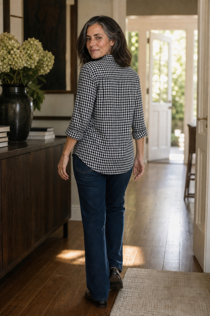 Checkered Long-Sleeve Button-Up Shirt For Women