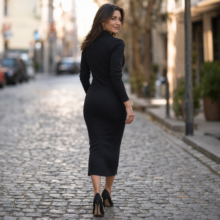 Sliqué – Zip-Front Front-Slit Bodycon Midi Dress