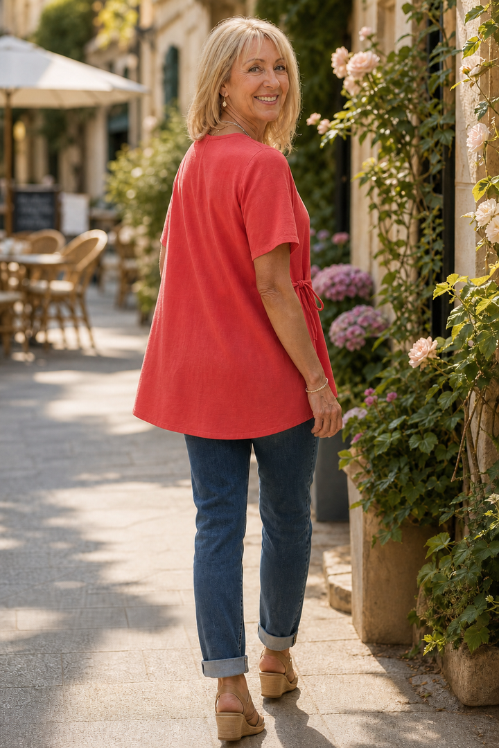 Wearbella – Side-Tie Diagonal-Button V-Neck Top