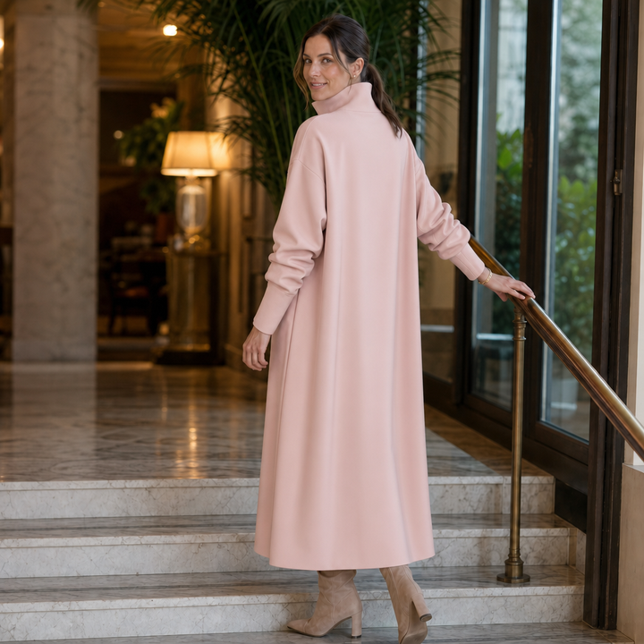 Quarterglow – Quarter-Zip Ribbed Knit Midi Dress