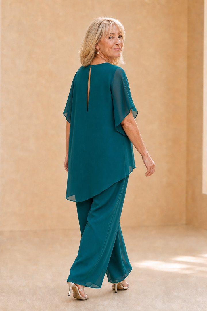 Wearbella – Draped Asymmetric Top And Wide-Leg Trouser Set