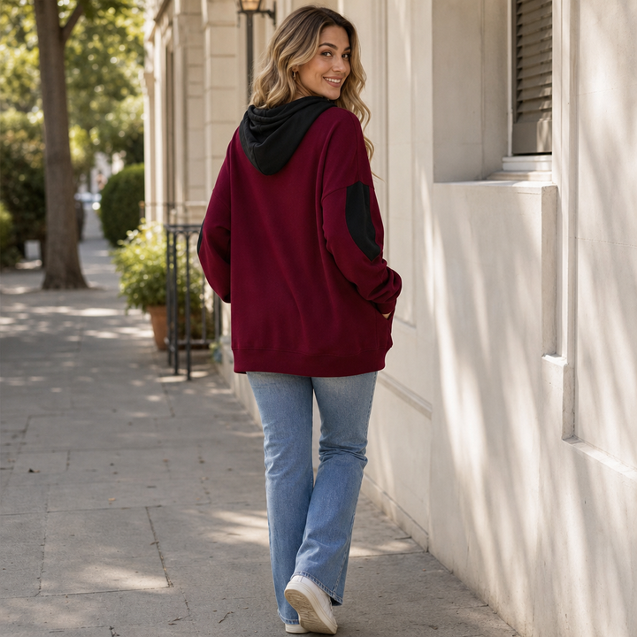 Vela – V-Neck Color-Block Oversized Hoodie