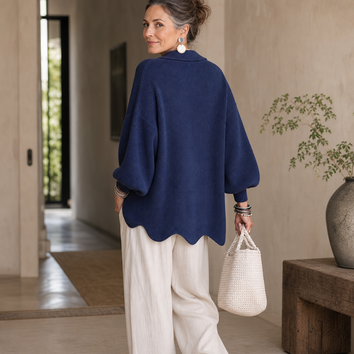 Wearbella – Scalloped Hem Chunky Collared Cardigan