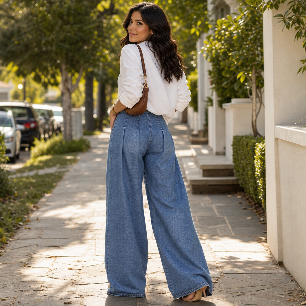 Pleatline – High-Waisted Pleated Wide-Leg Jeans