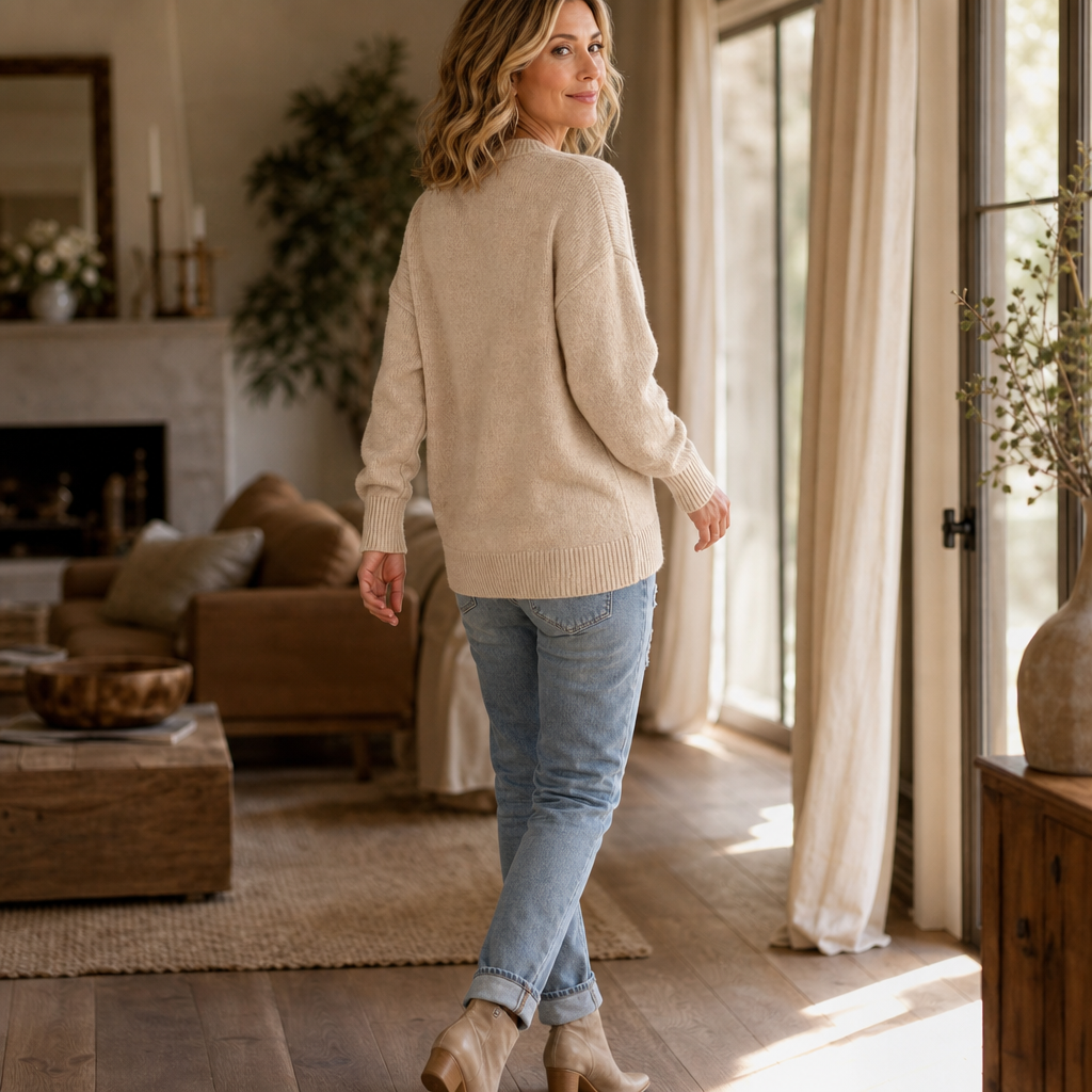 Braidenne – Braided Cord Button-Front Knit Sweater
