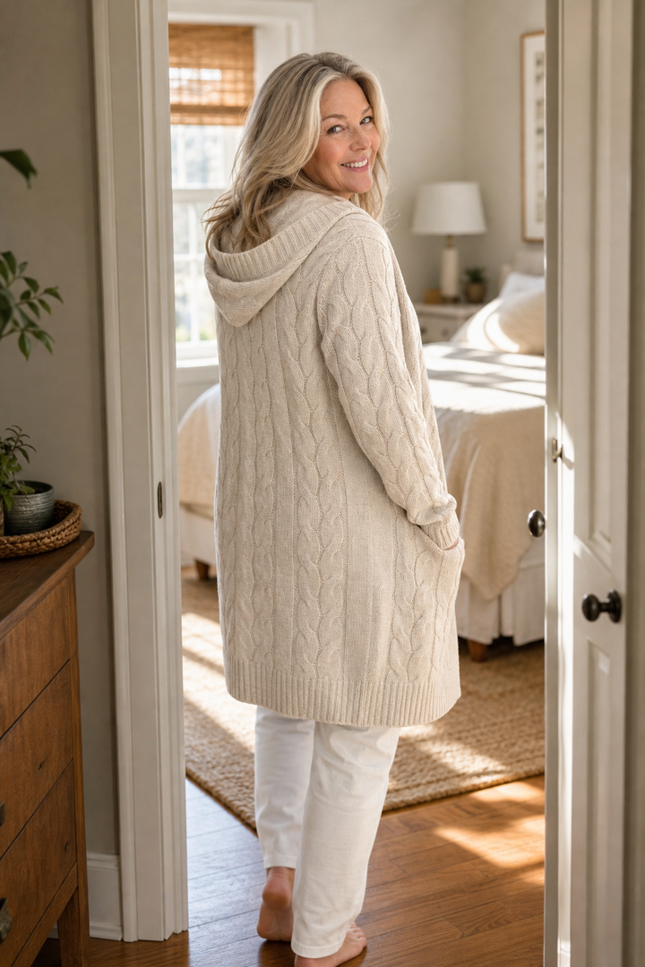 Wearbella – Hooded Chunky Cable Knit Cardigan