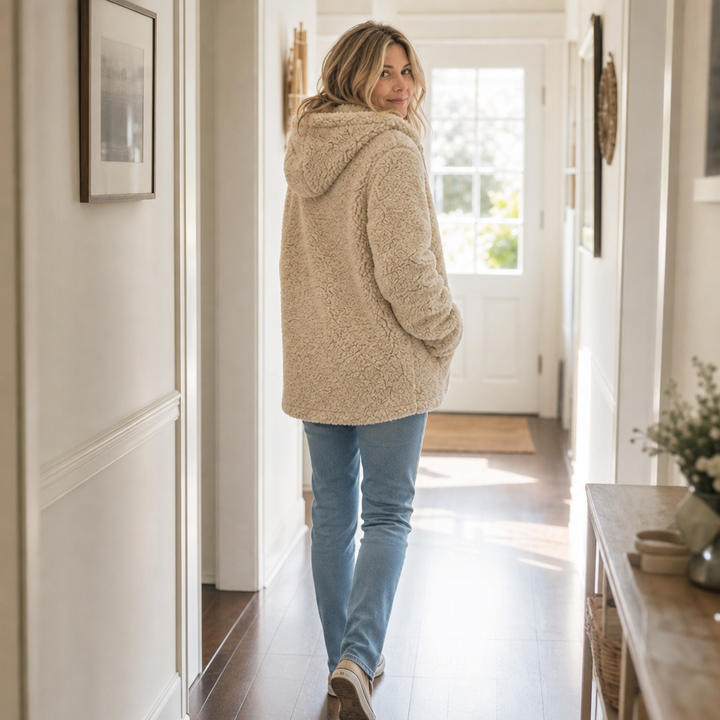 Cozelia – Fuzzy Hooded Zip-Up Fleece Jacket