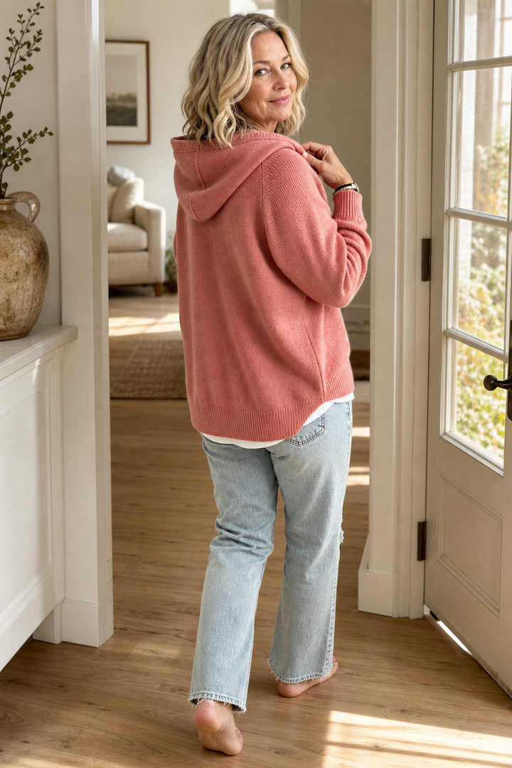 Hushwell – Drawstring Hood Ribbed Knit Pullover