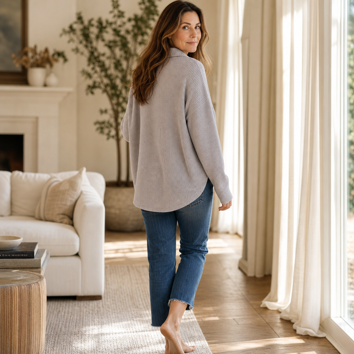 Wovella – Waffle-Knit Relaxed Pullover Top