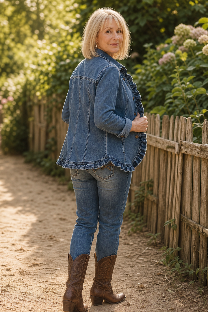 Wearbella – Double Breasted Ruffle Denim Jacket