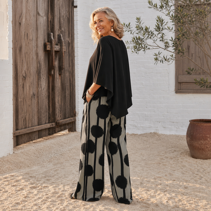 Lunetta – Asymmetric Poncho Top And Wide-Leg Pants Set