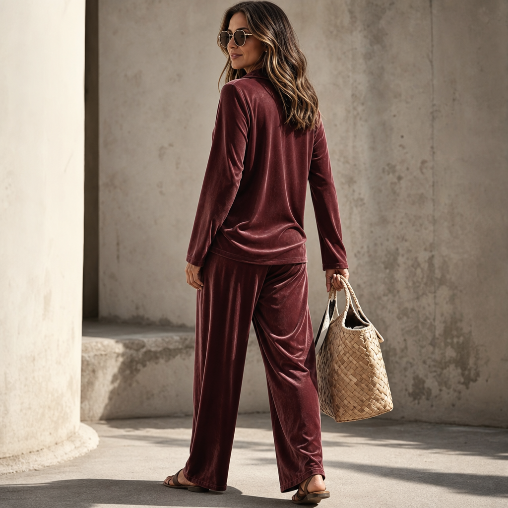 Wearbella – Velvet Wide-Leg Two-Piece Lounge Set