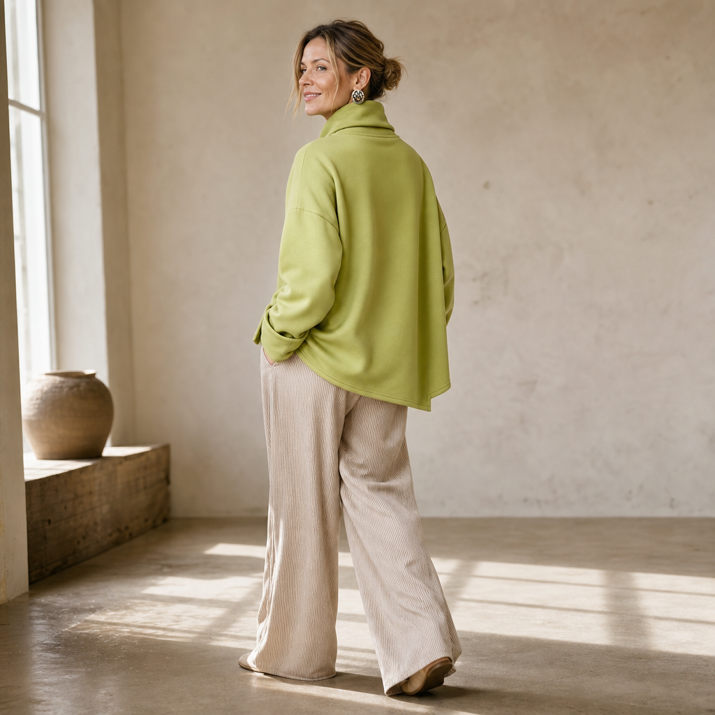 Draperly – Asymmetric Cowl Neck Button Sweatshirt