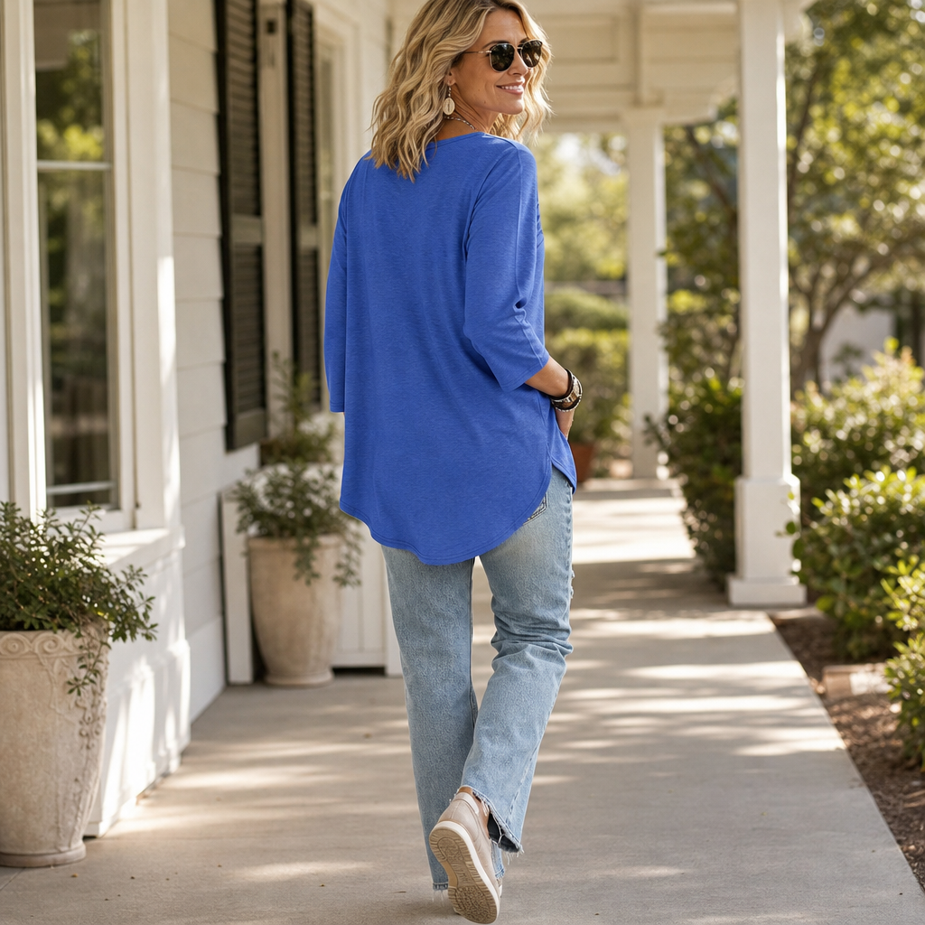 Pleatelle – Pleated Three-Quarter-Sleeve Casual Top